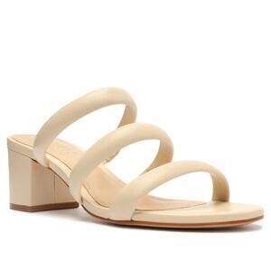 Schutz Olly Mid‎ Block Nappa Leather Sandal In Egg Shell Cream Size 5.5 Cocktail